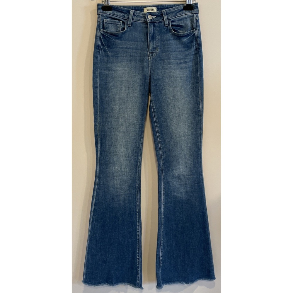 L'AGENCE Sera High Rise Flare Leg Blue Jeans Frayed Women's 26 Stretch EPC